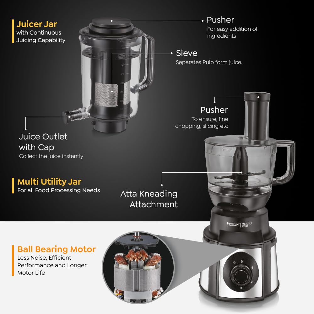 Prestige Endura Pro 1000W Multi Functional Mixer Grinder With Ball Bearing Technology 6 Jars